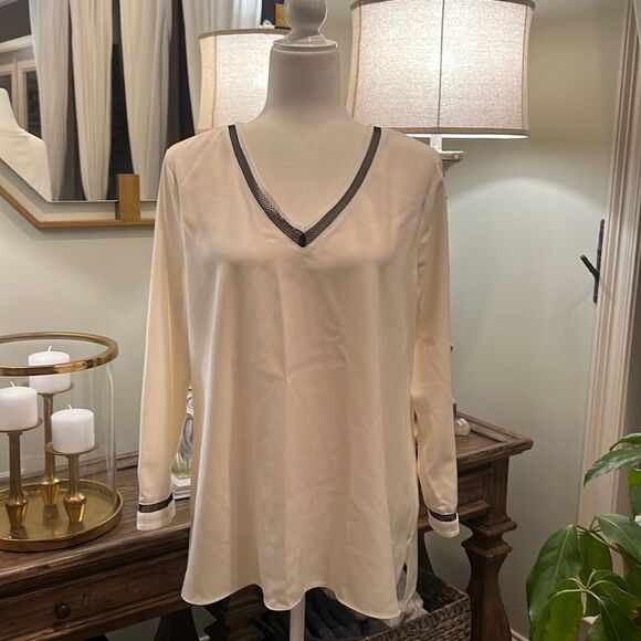 Calvin Klein Long Sleeve Ivory Blouse Size Large - Picture 1 of 8